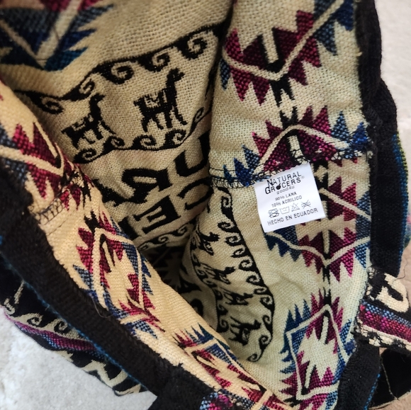 Patterned Wool Tote Bag - Black and Cream Natural Grocers Lama Lana Fabric Bag - Picture 6 of 7